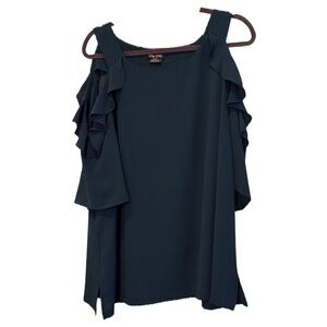 City Chic Teal Green Cold Shoulder Blouse with a ruffle detail